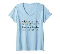 Women's God is Within Her She Will Not Fall Christian Butterfly 46:5 V-Neck T-Shirt
