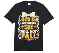 Womens God is Within Her She Will Not Fall Coquette Bow Comfort Colors Adult Heavyweight T-Shirt