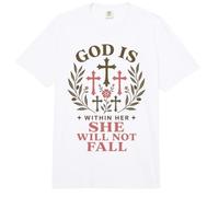 Womens God is Within Her She Will Not Fall Floral Cross Comfort Colors Adult Heavyweight T-Shirt