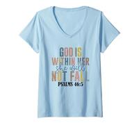 Womens God Is Within Her She Will Not Fall Psalms V-Neck T-Shirt
