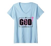 Womens God is Within Me Will I Not Fall Pink Psalm 46:5 Bible Verse V-Neck T-Shirt