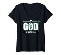 Womens God is Within Me Will I Not Fall Psalm 46:5 Teal Bible Verse V-Neck T-Shirt