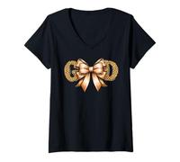 Women's God Leopard Print Bow Trendy Faith Design V-Neck T-Shirt