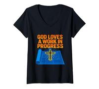 Womens God Loves A Work in Progress | Christian Faith Motivation V-Neck T-Shirt