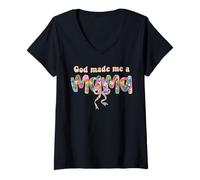Womens God Loves Me Made Me A Mama Christian Mama Mother's Day Mama V-Neck T-Shirt