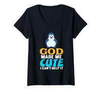 Womens God Made Me Cute I Cannot Help It Penguin Humor V-Neck T-Shirt