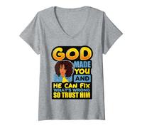 Women's God Made You and You Can Fix What's Wrong So Trust Him Girl V-Neck T-Shirt