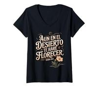 Women's God Makes You Bloom - Isaiah 35:1 Spanish Scripture V-Neck T-Shirt