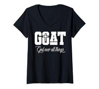 Women's God Over All Things Goat Christian Faith V-Neck T-Shirt