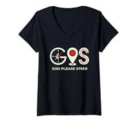 Women's God Please Steer Christian GPS Faith Navigation Religious V-Neck T-Shirt