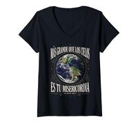 Women's God’s Mercy is Greater Than the Heavens Spanish Psalm 108:4 V-Neck T-Shirt