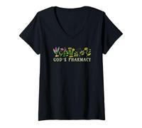 Womens God’s Pharmacy Healing Herbs Row Gardening Meme V-Neck T-Shirt