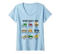 Womens God Say I Am Handsome Accepted Strong Trucks and Tractors V-Neck T-Shirt