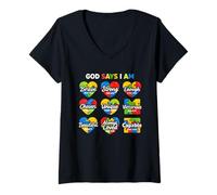 Women's God Says I Am Brave Strong Chosen Scripture Puzzle V-Neck T-Shirt
