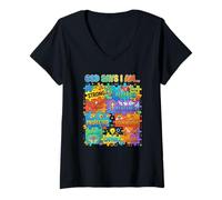 Women's God Says I Am Christian Autism Awareness Puzzle Faith V-Neck T-Shirt