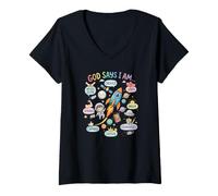 Women's God Says I Am Strong Loved Brave and Unique Design V-Neck T-Shirt