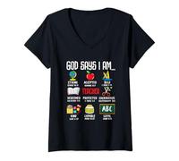 Womens God Says I Am Teacher Strong Accepted Bold Redeemed V-Neck T-Shirt