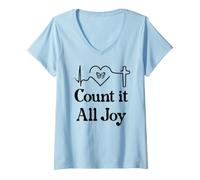 Women's God Scripture Count it All Joy Sign Christian Bible Verse V-Neck T-Shirt