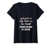 Womens God Thinks I'm a Bad-Ass Funny T-Shirt V-Neck T-Shirt