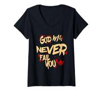 Womens God Will Never Fail You V-Neck T-Shirt