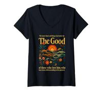 Womens God Works for The Good Romans 8:28 Bible Verse V-Neck T-Shirt