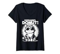 Womens Goddammit Donut Funny Princess Cat Glasses V-Neck T-Shirt