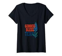 Womens Goddess Bless Texas Divine Feminine Retro Pride Vibes V-Neck T-Shirt