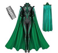 Women's Goddess Hela Cosplay Costume, Jumpsuit, Bodysuit Coat, Nail Tips, Full Set for Halloween (Green, S)