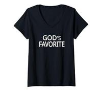 Women's God's Favorite White Text Designed V-Neck T-Shirt