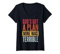 Women's God's Got A Plan Mine was Terrible V-Neck T-Shirt