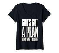 Women's God's Got A Plan Mine was Terrible V-Neck T-Shirt