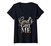 Women's God's Got Me T Shirt Inspirational Faith Based Style V-Neck T-Shirt