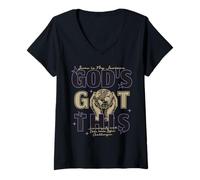 Womens God's Got This Religious Christian Faith Print on Back V-Neck T-Shirt