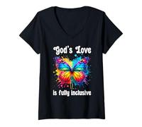 Womens God's Love is Fully Inclusive LGBT Butterfly Gay Pride LGBTQ V-Neck T-Shirt