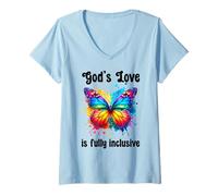 Womens God's Love is Fully Inclusive LGBT Butterfly Gay Pride LGBTQ V-Neck T-Shirt