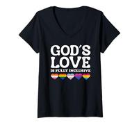 Womens God's Love Is Fully Inclusive LGBTQIA+ Gay Pride Christian V-Neck T-Shirt