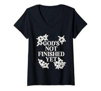 Womens God's Not Finished Yet Religious Christian V-Neck T-Shirt