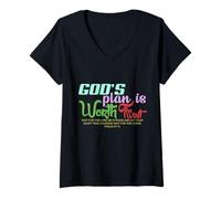 Women's God's Plan is Worth The Wait Bible Verse Christian V-Neck T-Shirt