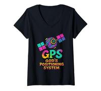 Womens God's Positioning System Funny Pun Christian Faith V-Neck T-Shirt