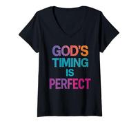 Womens God's Timing is Perfect Religious Christian Quote V-Neck T-Shirt