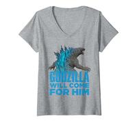Womens Godzilla vs Kong - Godzilla Will Come For Him V-Neck T-Shirt