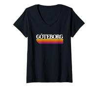Womens Göteborg Sverige Retro - Gothenburg Sweden V-Neck T-Shirt