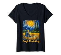 Women's Gogh Picnicking Van Gogh Picnic Outdoors V-Neck T-Shirt