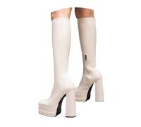 Women's Gogo Knee High Boots Platform Chunky Heel Square Toe 70s Disco Costume Boots for Party Halloween Cosplay