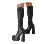 Women's Gogo Knee High Boots Platform Chunky Heel Square Toe 70s Disco Costume Boots for Party Halloween Cosplay