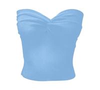 Women's Going Out Knit Tube Tops 2025 Off Shoulder Solid Trendy Tube Top Club Bandeau Strapless Bustier Party Criss Cross Backless Y2K Outfits Summer Off The Shoulder Bandeau Tops Light Blue