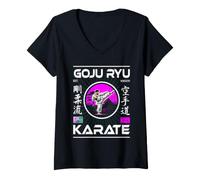 Women's Goju-Ryu Karate Retro Design with Karateka and Kanji V-Neck T-Shirt