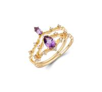 Women's Gold 18K Au750 2Pcs Engagement Ring Jewelry Amethyst, Size O 1/2