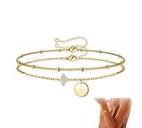 Women's Gold Bracelet - Personalised Bracelet with Letter Charm and Four-leaf Clover - Unique Gift for Women and Girls - Perfect for Birthdays and Holidays