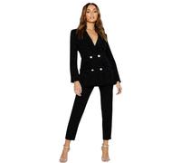 Womens Gold Button Double Breasted Duster Coat Office Formal Blazer Ladies Long Sleeve Jacket Winter Fashion Front Pocketed Duster Coat Jacket (Black UK 20-22)
